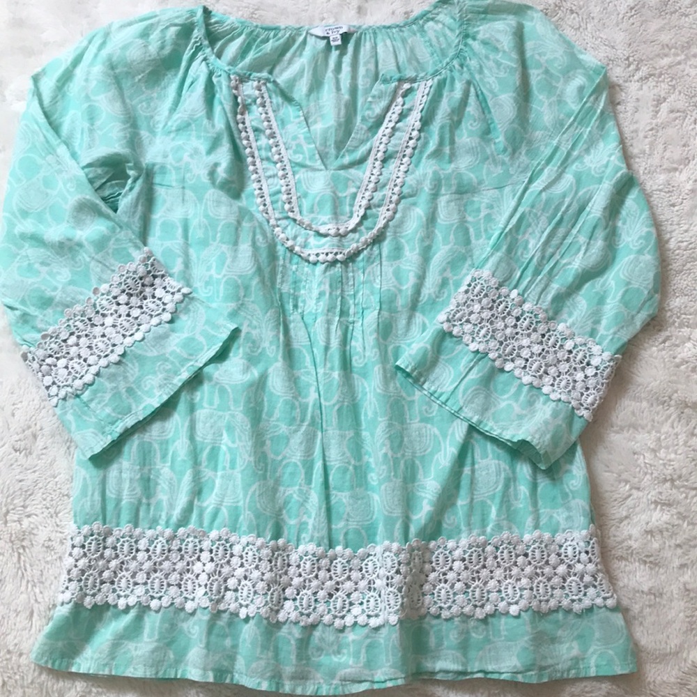 Crown & Ivy XS Mint Elephant Blouse
